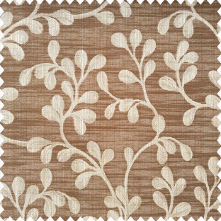 Chocolate brown and beige color beautiful natural hanging leaf designs texture horizontal lines polyester main curtain